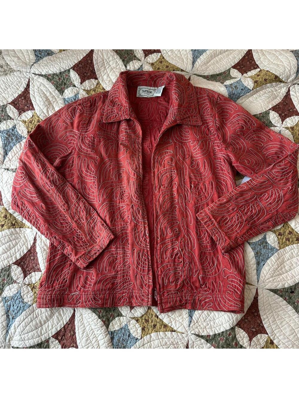 Vintage unique whimsical artistic fairy red jacket w embroidered swirls Size XL